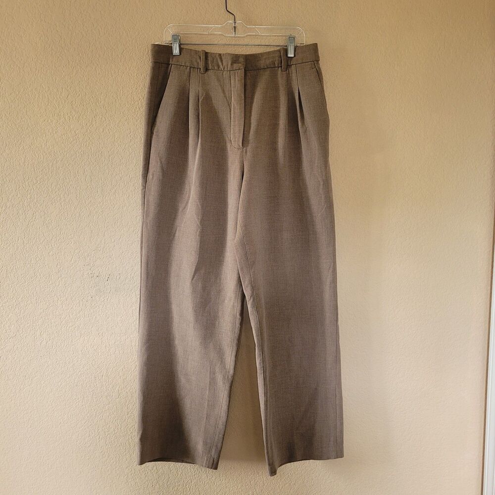 Aritzia Wilfred The Effortless Crepette Straight Leg Pants Size 14 Brown Pleated